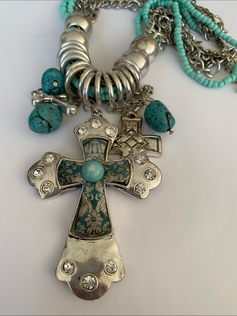 Chunky stones and crosses boho charms necklace